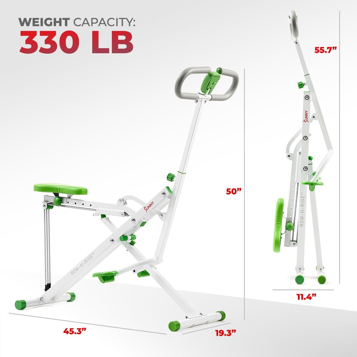 Sunny Health & Fitness Row-N-Ride Squat Assist Trainer, Foldable & Easy Setup Exercise w/Adjustable Resistance, Home Training Machine for Arm, Glute & Leg Workout, Optional Free SunnyFit App Connect