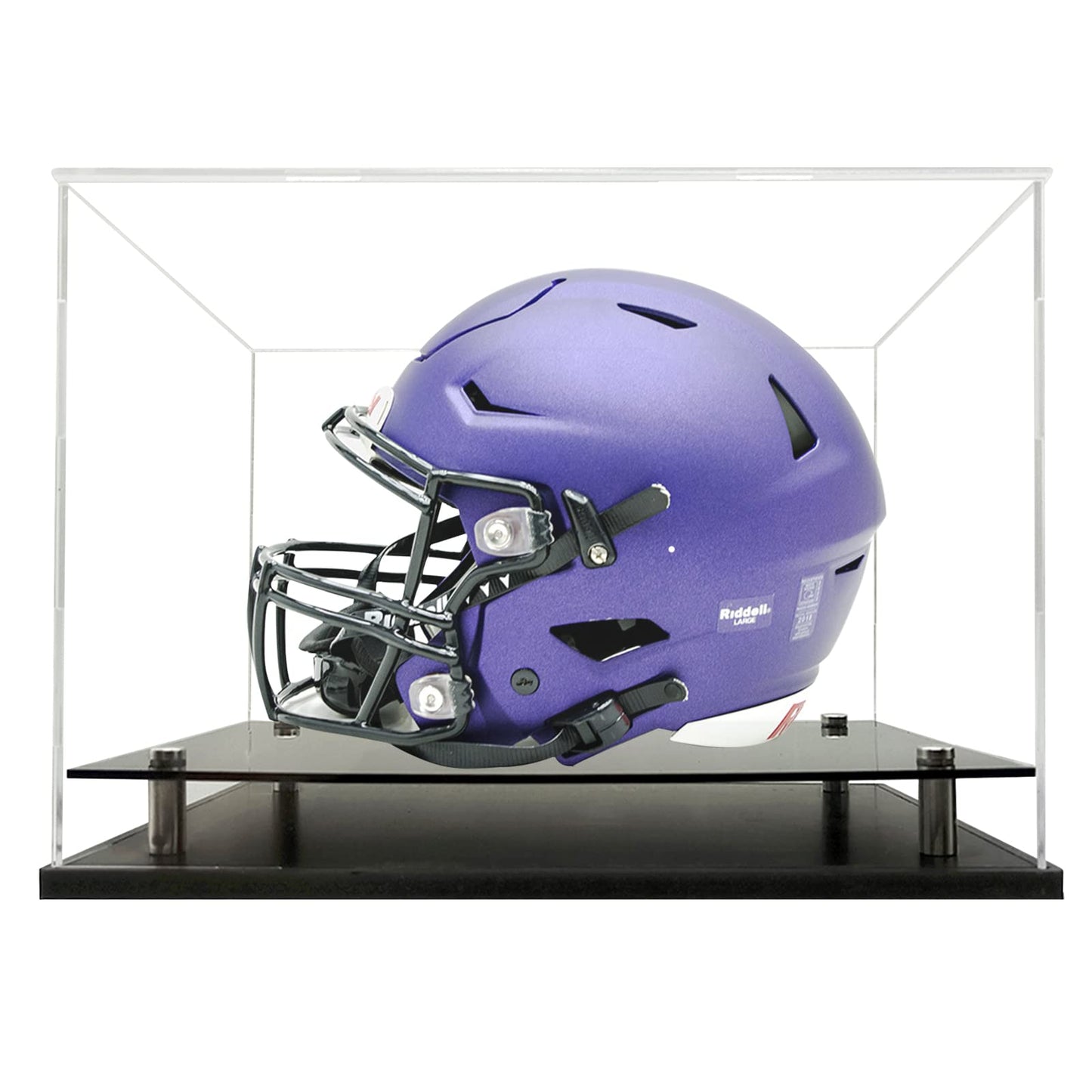 Acrylic Football Helmet Cases Features a PVC Base with Silver risers,Football Helmet Case Full Size Free Name Plate,Helmet case Display case Full Size UV Protection.（Need Assembly）