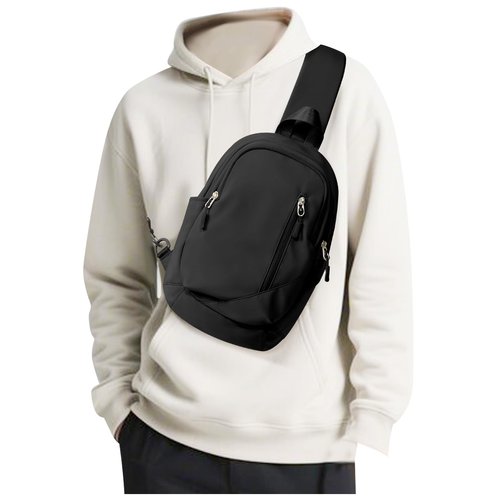 Small Black Sling Crossbody Bag for Men Women, Tactical Backpack Shoulder Daypack Mini Anti-Theft Motorcycle Chest Bags, Small One Strap Backpack for Casual Travel Hiking Outdoor Sports