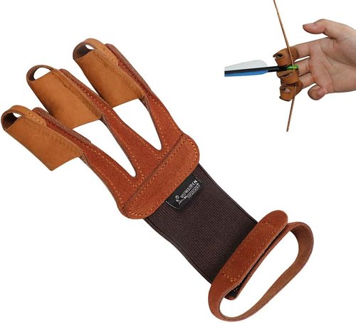 Huntingdoor Archery Glove 3 Finger Guard Finger Tab Protective Gear Leather gloves for Hunting shooting Targeting for Men Women Youth Beginner