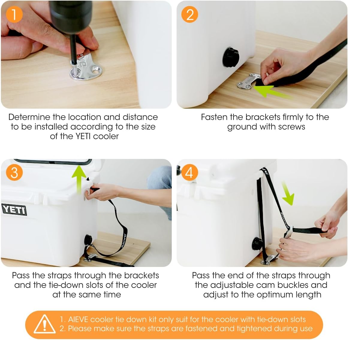Aieve Cooler Tie Down Straps Kit - Ice Chest Lock Bracket - Cooler Accessories Secure for YETI Cooler RTIC Coolers