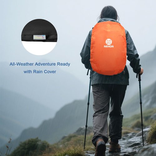 NEHOR Hiking Backpack, 40L Lightweight Camping Backpack with Rain Cover, Water Resistant Large Hiking Bag Outdoor Travel Daypack for Men Women, Black