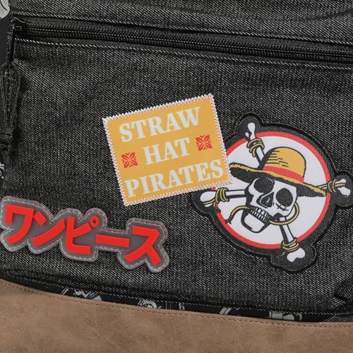 One Piece Live Action Backpack with Straw Hat Pirates Logo, 16.5-Inch Black Laptop Bag