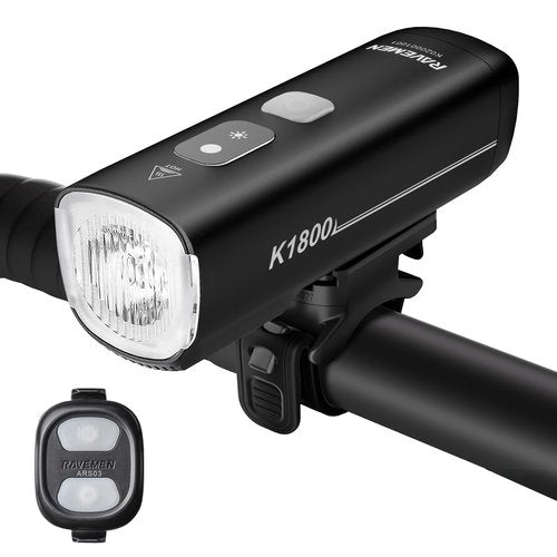 RAVEMEN K1800 Smart Bike Lights, Bright Bicycle Light with AI Night Riding Mode, Handlebar/Upside Down Mounted, Brightness Adjust, Auto On Off, Power Bank Feature, Daytime Intelligent Mode