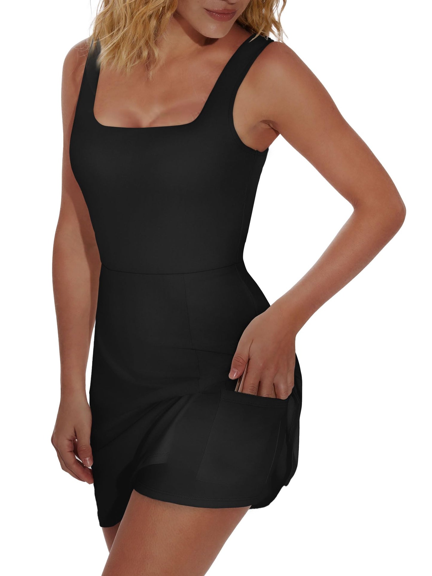 OFEEFAN Womens Athletic Dress Tennis Golf Bodycon Workout Active Skort Summer Clothes Casual Graduation Concert Date Spring Outfits Black L