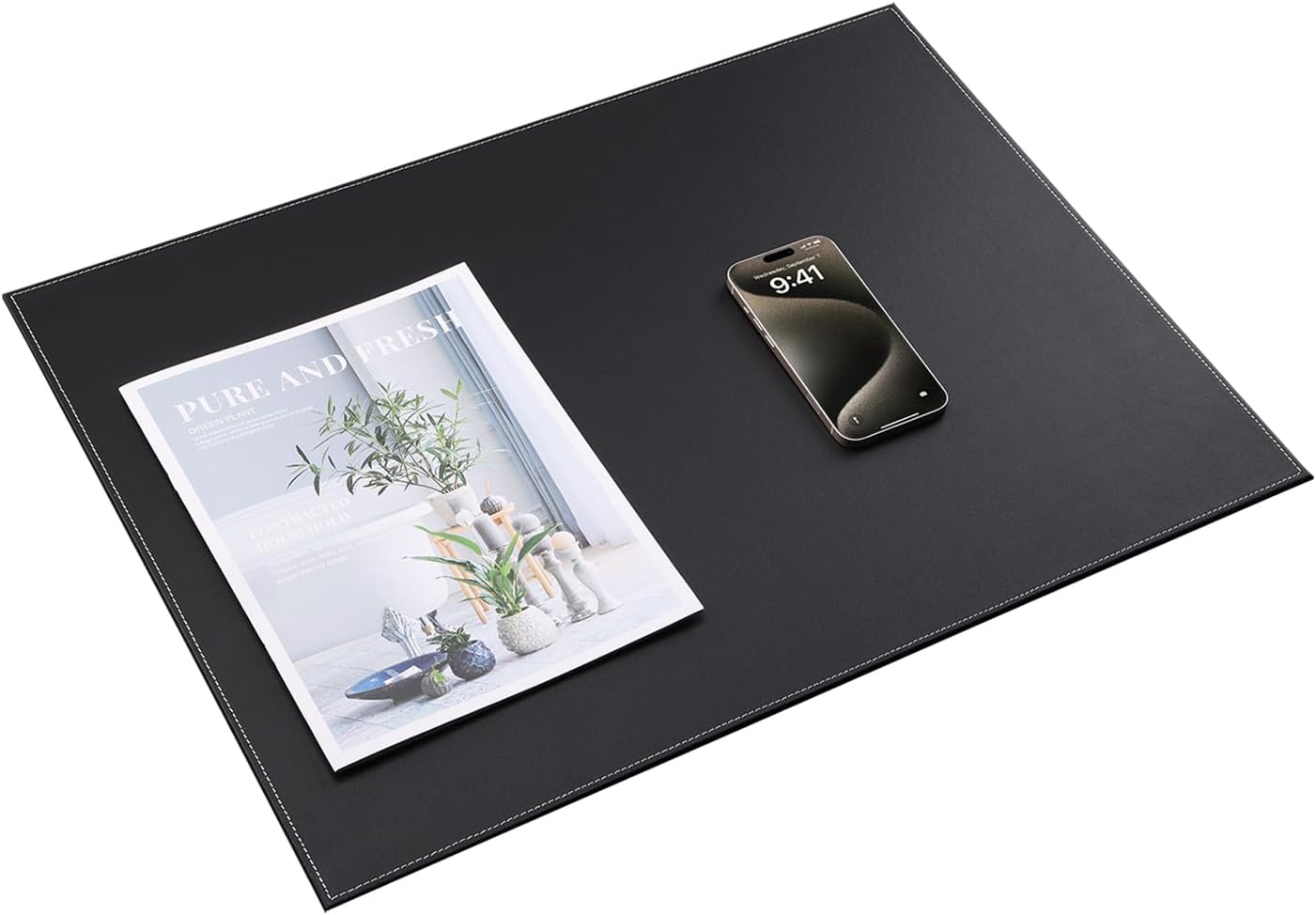 KINGFOM Ultra-Smooth PU Leather Desk Pad & Mat Office Desk Drawing & Writing Board A3/ A4 File Paper Clip Table Protector Mat on Top Large 24''x18'' (Black)