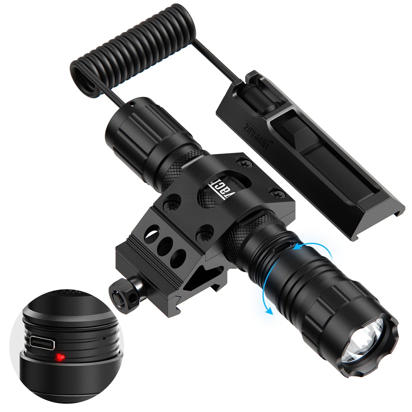 Feyachi 1500 Lumen LED Tactical Flashlight IPX7 Rating Rechargeable 4 Modes Weapon Light Picatinny Rail Flashlight Included with Pressure Switch