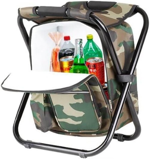 Bright starl Multifunction Folding Cooler and Stool Backpack, Hiking Camouflage Seat Table Bag Camping Gear for Outdoor Indoor Fishing Travel Beach