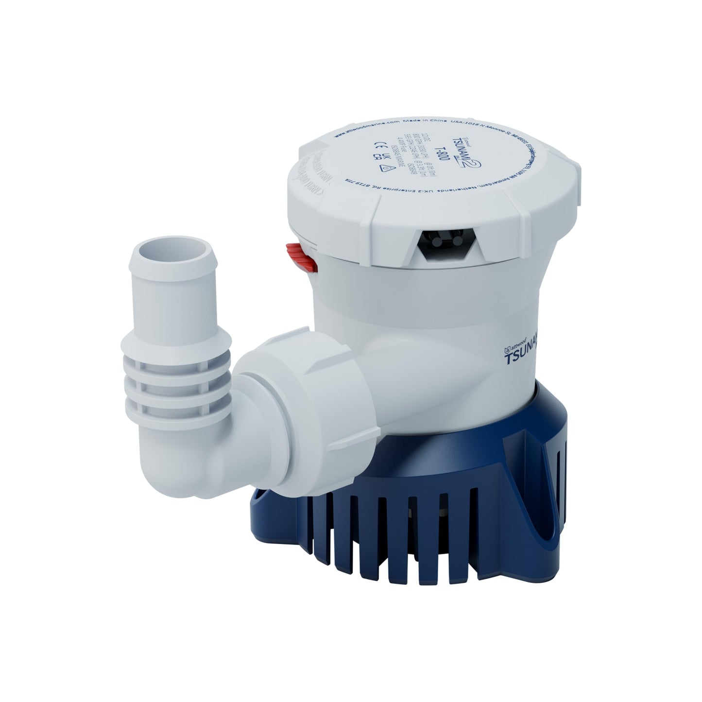 Attwood Tsunami Mk2 T800, 12V, Manual Bilge Pump, 800 GPH, with Fittings (Elbow & Straight), Direct Replacement for Attwood 4608-7