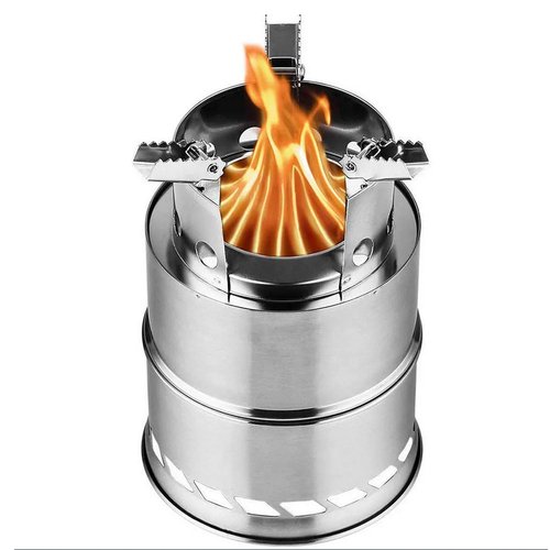 BIUMALL Portable Outdoor Camping Stove Wood Burning Mini Lightweight Stainless Steel Stove Picnic BBQ Cooker Travel Adventure Tools