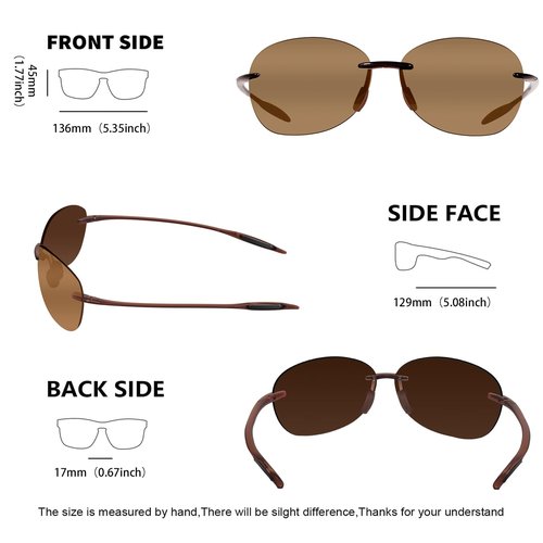 WISTON Polarized Sunglasses for Men Women Tr90 Rimless Sports Sunglasses for Baseball Running Fishing Driving W8002 Brown