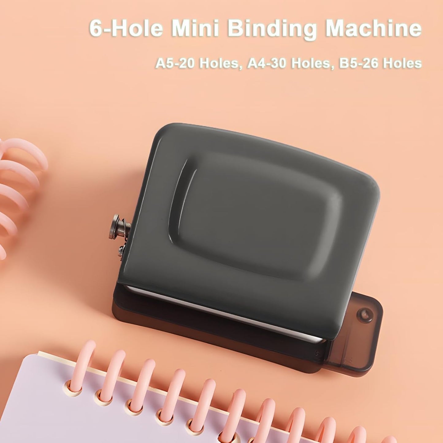 Spiral Binding Machine-Mini 6 Hole Puncher, DIY Creative Book Binder Machine for Planner, Portable A4/A5/B5 Book Loose Leaf Paper Puncher for Coil Bound- Blue