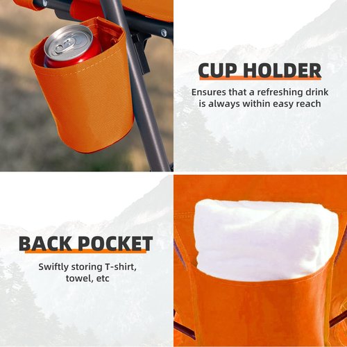 Tisetrail Portable Beach Chair for Adults Low Back Sling Chair with Cup Holder Folding Mesh Sand Chair Lightweight Lawn Chair for Beach Lawn Camping Concert Travel, Supports 300lbs, Orange