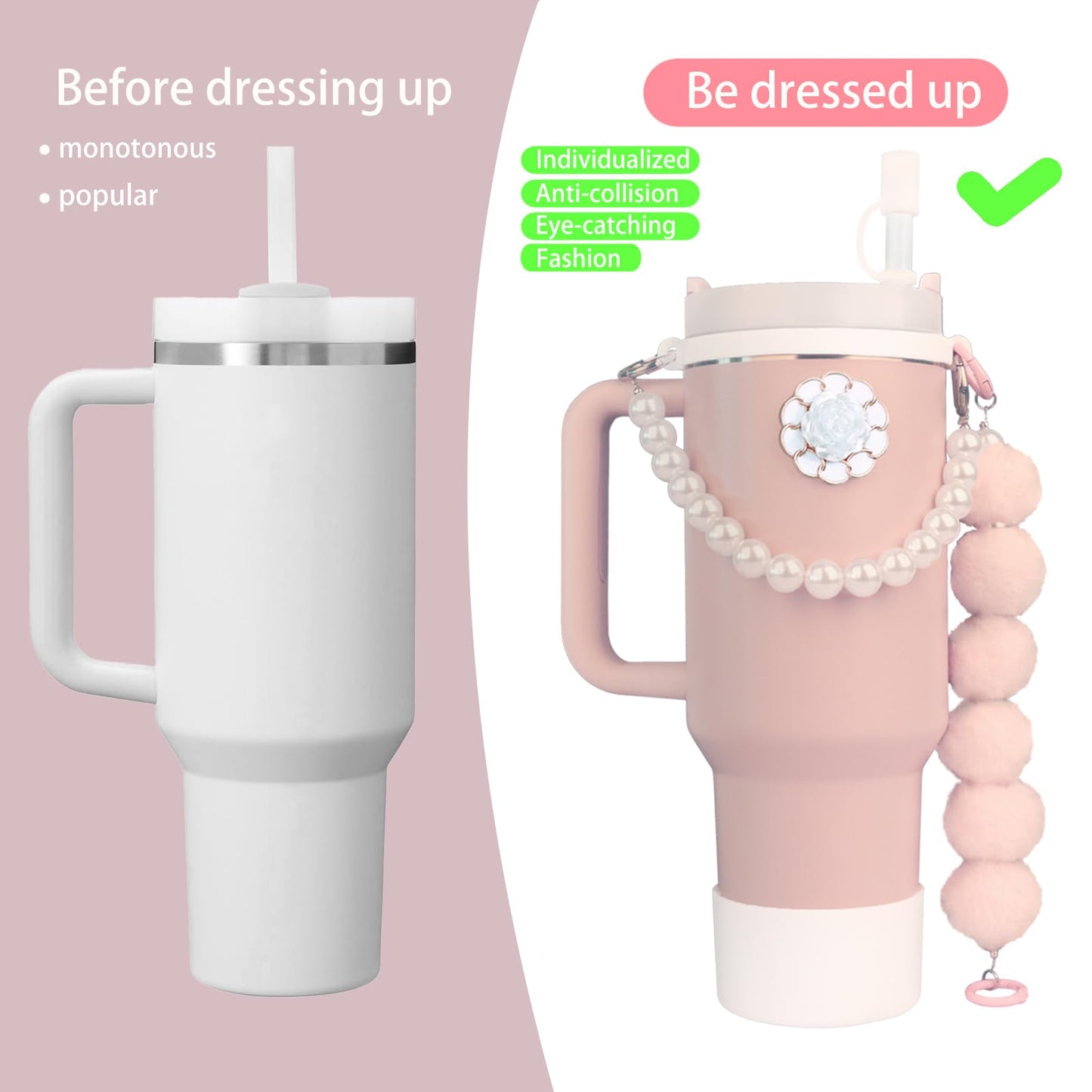 Accessory sets suitable for Stanley Cups contains a water bottle handle strap silicone straw cover silicone cup boot pendant accessory accessories