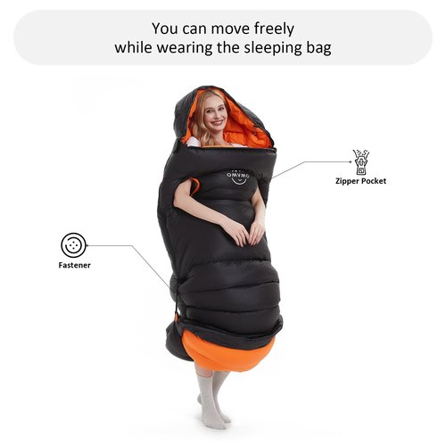 OMVMO 20 Degrees F Down Sleeping Bag for Adults, Ultra-Light & Compact, Wearable with Arm Holes, 4-Season Envelope Down Fiber Sleeping Bag for Backpacking & Camping