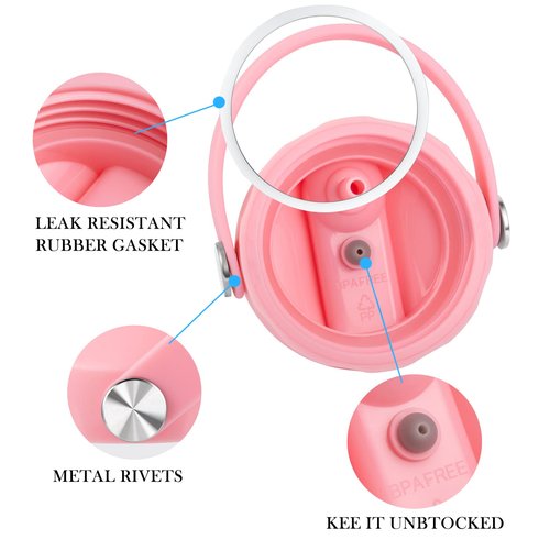 Straw Lid Compatible with 12 16 18 32 40 oz Wide Mouth Hydro Flask, Lids with Straw for Water Bottle Accessories, Replacement Straw Cap with Flex Handle for Hydroflask, Light Pink