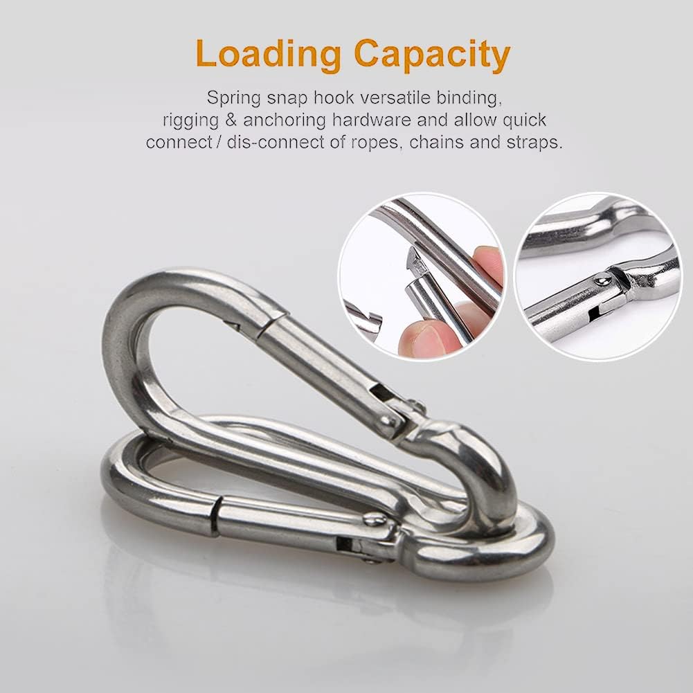 Stainless Steel 304 Carabiner Clips - 4 Pack Spring Hooks for Keychains, Camping & Travel