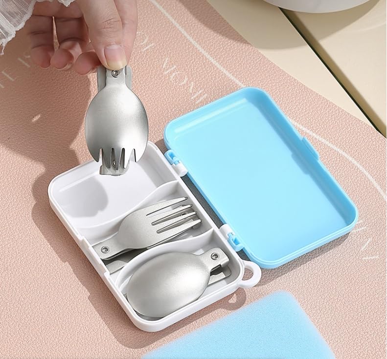 3Pcs Foldable Fork Spoon Spork Set 18/10(304) Stainless Steel Portable Folding Camping Flatware Set for Travel Thermos Outdoor Picnic Fishing Boating Backpacking (Purple)