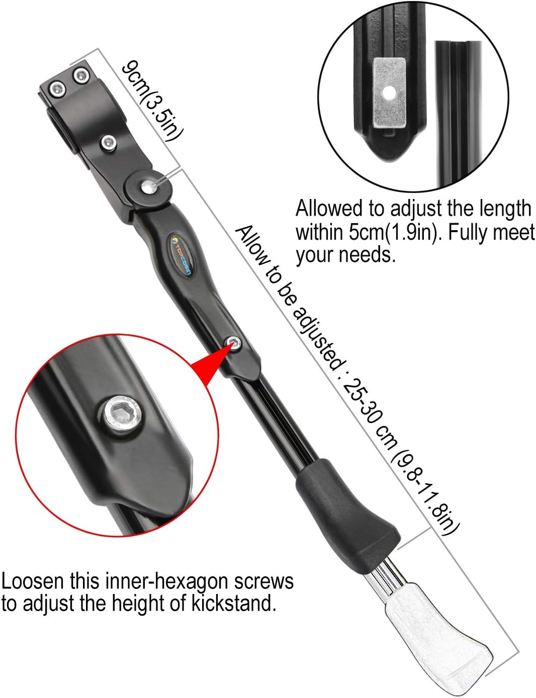 Bike Kickstand Adjustable Aluminium Alloy Bicycle Kickstand Bike Side Kickstand Fit for 22" 24" 26" 28" Mountain Bike Road Bike/BMX/MTB (Black for 22-24-26-27-28 inch bike)