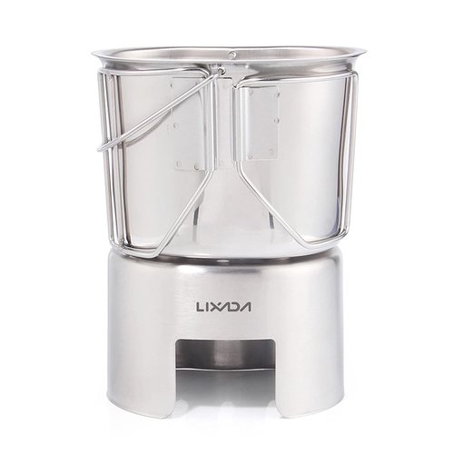 HUIOP Canteen Cup, Camping Cookware Stainless Steel Canteen Cup ing Pot with Wood Stove Set for Outdoor Survival Backpacking Hiking Picnic