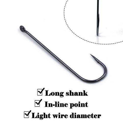 Natufish Aberdeen Fishing Hooks Set,150Pcs Crappie Panfish Hook Inline/Long Shank/Light Wire/Closed Eye for Sunfish Bass Freshwater