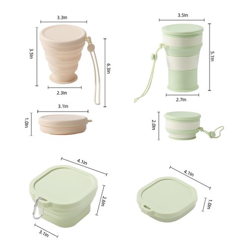 MANMOON 3 Pack Silicone Collapsible Travel Cup,Folding Camping Cup with Lid, Reusable Drinking Cup-Portable,Perfect for Camping,Hiking and Sport Events, for Hot and Cold Drinks (Green)