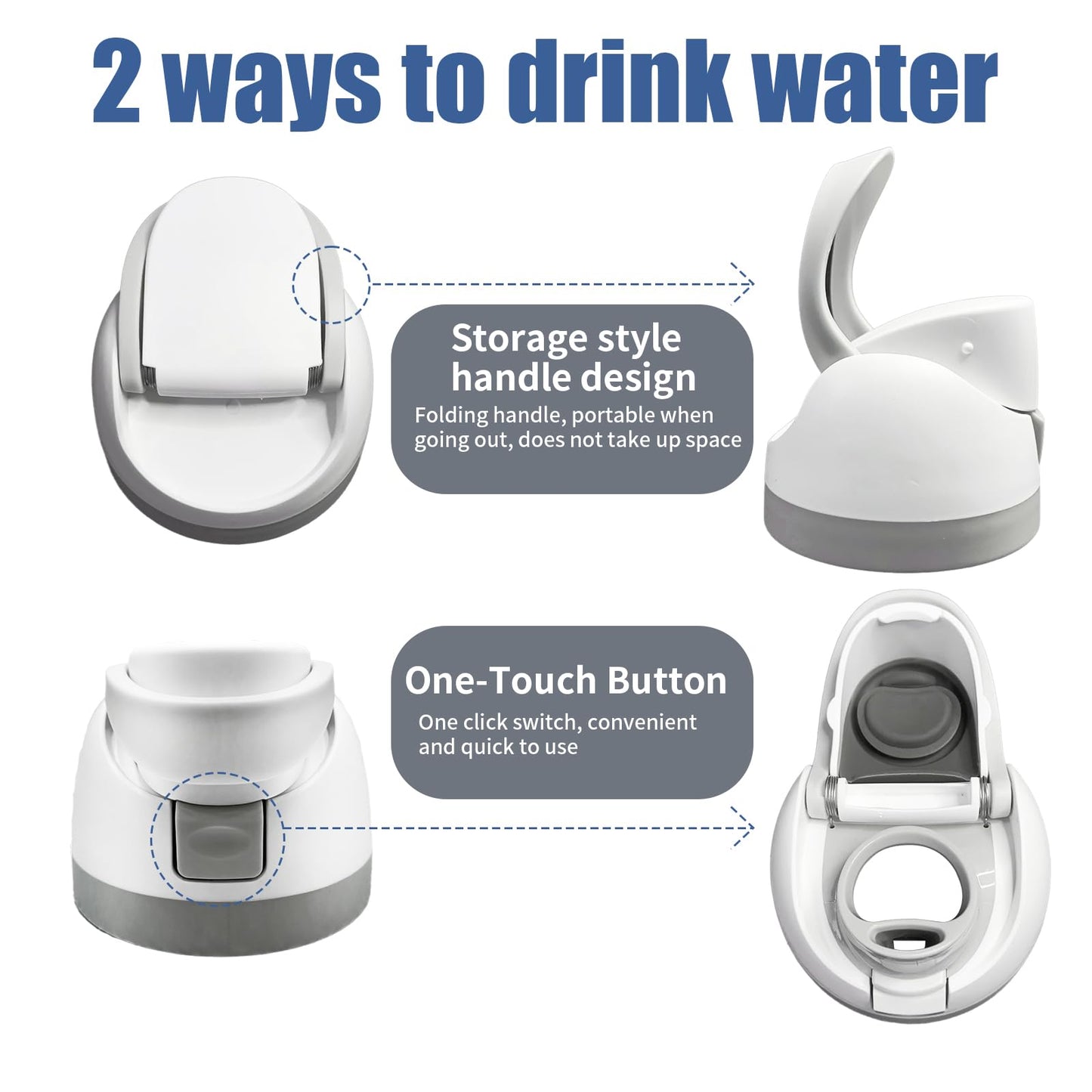 Apply to replacement lid,accessories, replacement parts,free sip lid,One Button Water Bottle Replacement Cap Compatible with Cup 16oz 24oz 32oz 40oz,BPA-Free(White)