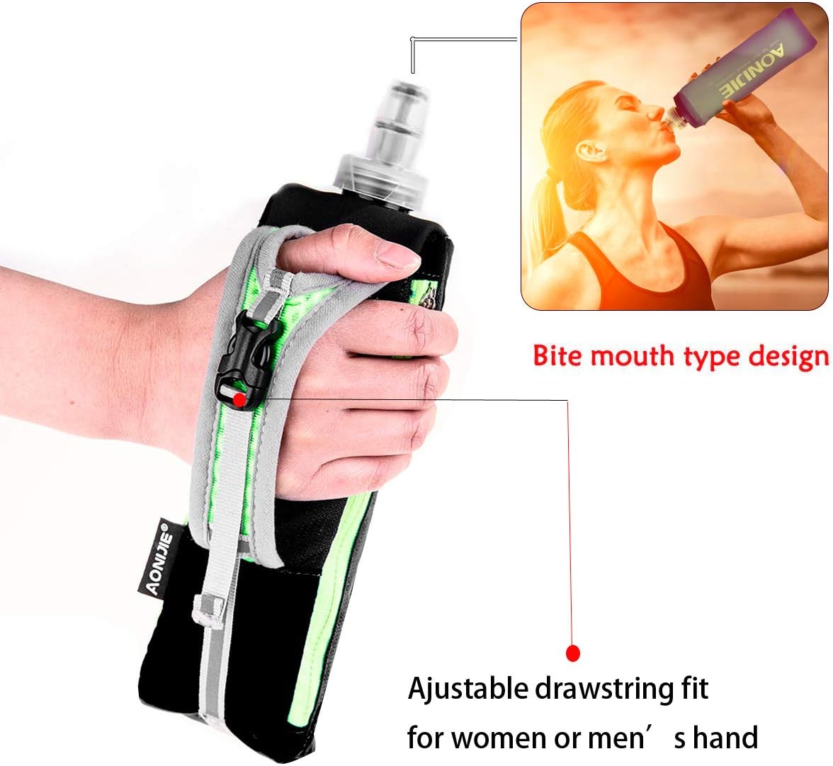 Geila Handheld Water Bottle for Running, 17 oz Grip Handheld Bottle with Hand Strap Hydration Pack, Sport Soft Flask