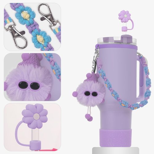 Xyntara Purple Accessories for Stanley Cup 40&30oz Tumbler with Handle,Including Straw Topper,Water Bottle Handle Strap,Chapstick Holder, Boot, Keychain Charms for Stanley Cups(Purple)