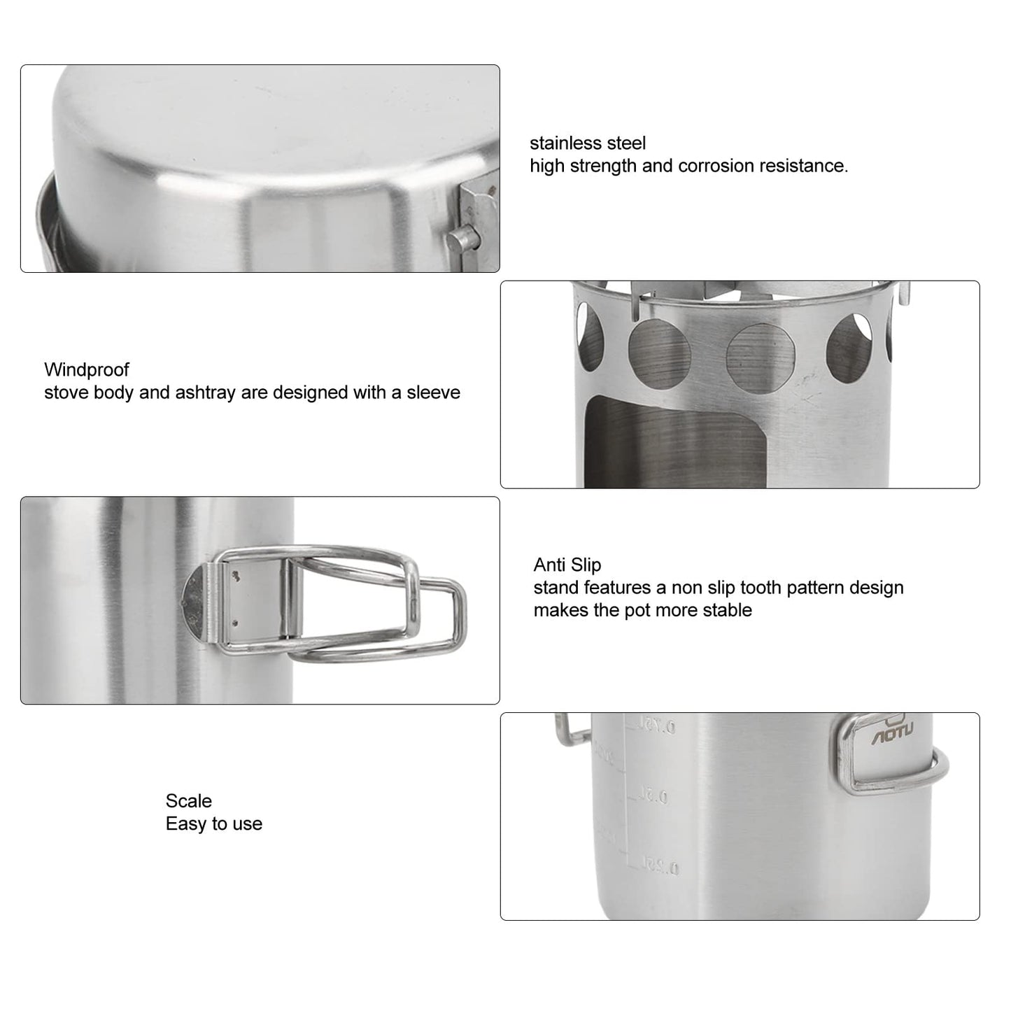 Camping Pot Set Stainless Steel Camping Cookware Kit Lightweight Hiking Cookset Portable Camping Stove Cooking Pot Set for Outdoor Backpacking