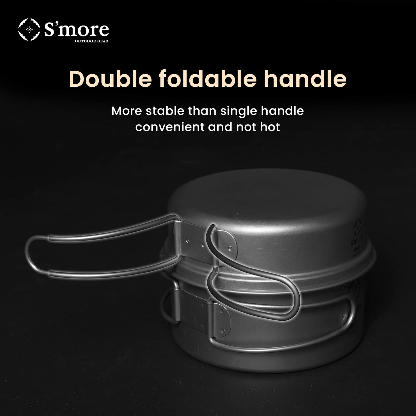 S'more Titanium Cooking Set, Ultralight Eco-Friendly Camping Cookware, 1100ml Pot and 350ml Pan 2 in 1 with Folding Handle for Hiking, Traveling, and Picnic(Medium)