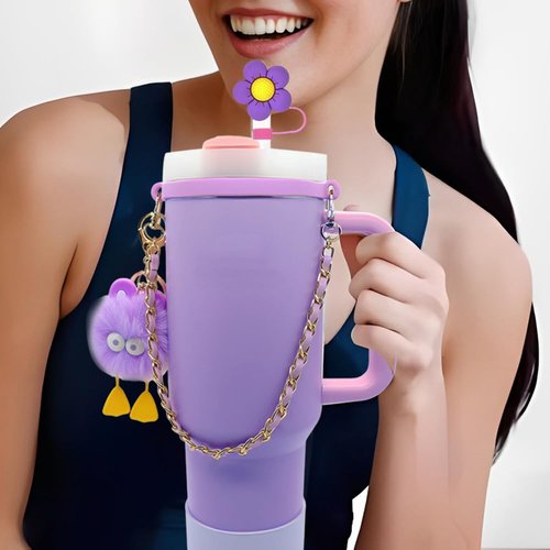 LEISENOR Cup Accessories Set for Stanley Cup 40oz & 30oz Tumbler, Including Water Bottle Handle Strap, Silicone Cup Boot, Silicone Straw Cover, Keychain Charms