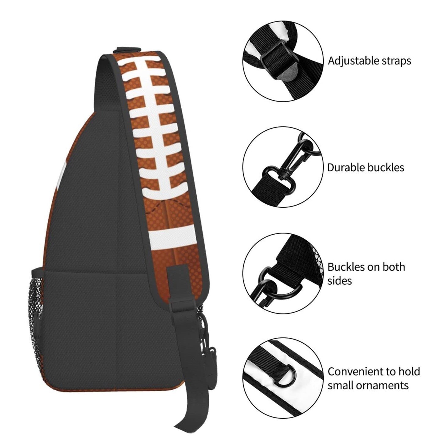 SURERUIM Football Print Sling Bag for Women Men Crossbody Shoulder Backpack American Football Rugby Ball Pattern Chest Bags Sports Ball Team Gym Bag Travel Hiking Sports Bag Casual Daypack