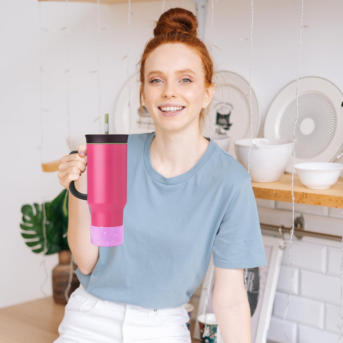 Alwenid 2PCS Silicone Boot for Owala 40oz Tumbler with Handle, Anti-Slip Protective Sleeve Bottom Bumper Protector for Owala Mug Water Bottle Cup, Dishwasher Safe and BPA Free(Shiny Purple)