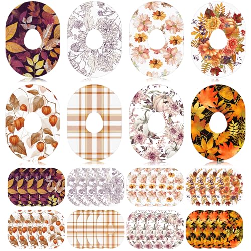 Geiserailie 32 Pcs Fall Adhesive Patches Compatible with Dexcom G7 Over Patches Waterproof and Sweatproof Sensor Cover Thanksgiving Flexible and Breathable Pre-Cut Tape Stickers