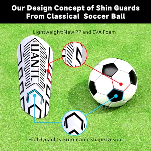 Kids and Adults Soccer Shin Guards with Cushion Protection - Black & White, 2 Pairs Small