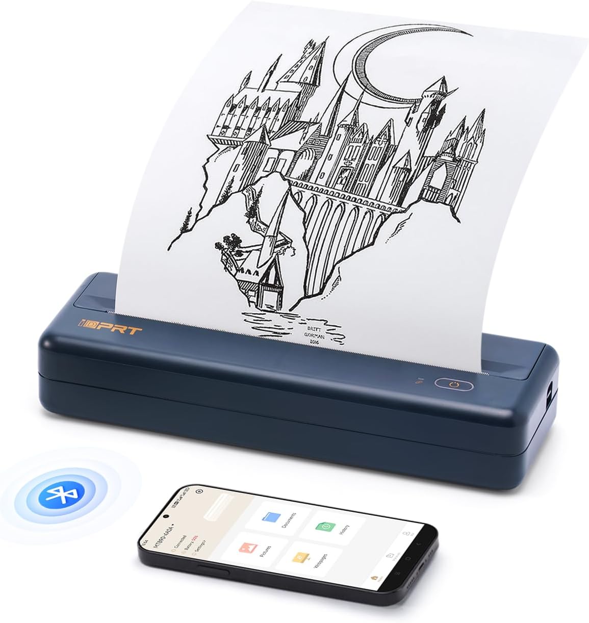 iDPRT MT890 Portable Wireless Printer - with Thermal A4 Paper, Bluetooth Inkless Printer for Travel/Home, Support US Letter&A4&A5 Size, Mobile Printers Compatible with iOS, Android & Laptop - Blue