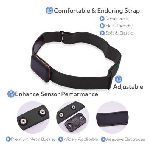 Heart Rate Monitor Chest Strap Replacement fit for Polar H10 H9 H7, Garmin, Wahoo TICKR, Coospo, Powr Labs, Mo-Fit (Black)