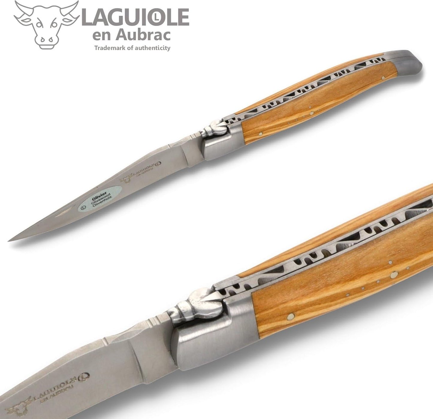 Laguiole en Aubrac Handmade Knife 12 cm L0212OLIF Olive Wood Handle, Blade and bolsters Stainless Steel