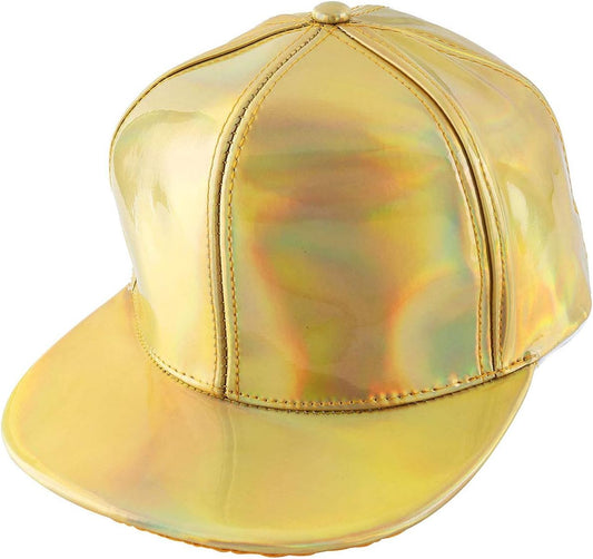 FALETO Adjustable Shiny Holographic Baseball Cap Rainbow Reflective Hip Hop Rave Hat Metallic Casual Cap