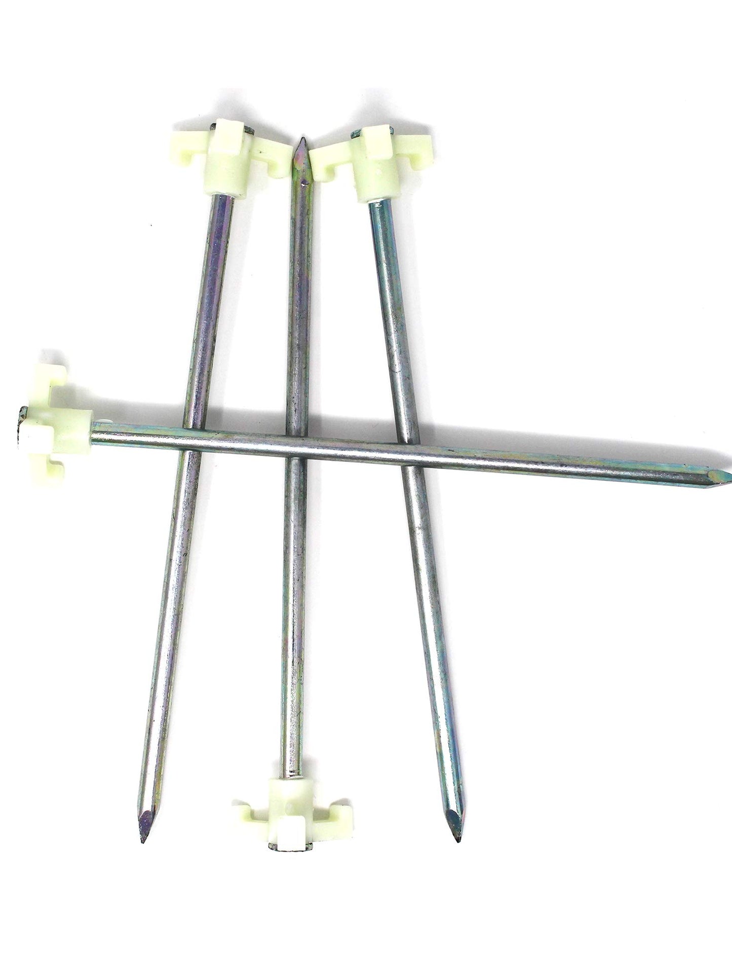 Tricc Unbreakable Heavy Duty Steel Tent/Canopy Stakes, Galvanized Non-Rust 10" Three Pegged Solid, Sturdy Stakes for Outdoor Trips, Camping, Hiking & Gardening. Made in The USA (Glow in The Dark)