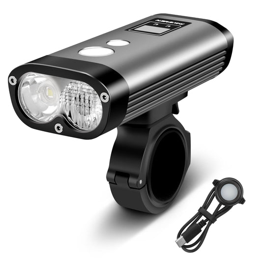 RAVEMEN PR1400 Rechargeable Bike Light, 1400 Lumens Light for Bike with Dual Lens, LED Display, IPX8 Waterproof Bike Front Light for Mountain Biking, Night Riding