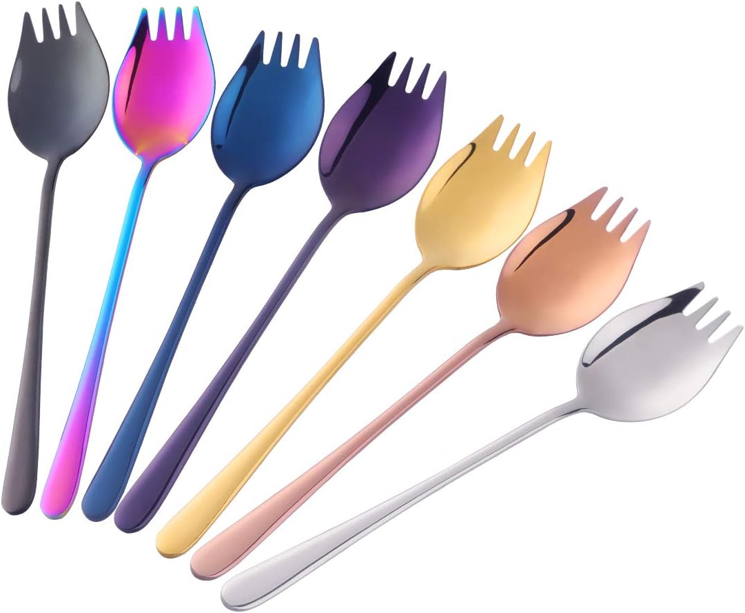 7-pack 8.5 INCH 18/10 Stainless Steel Spoon Sporks for Household Use Camping Travel Hiking