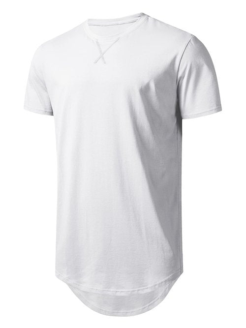 Mens Longline Gym Muscle Bodybuilding Tshirts Hipster Reflective Line Scallop Crewneck Tees Shirts Tops
