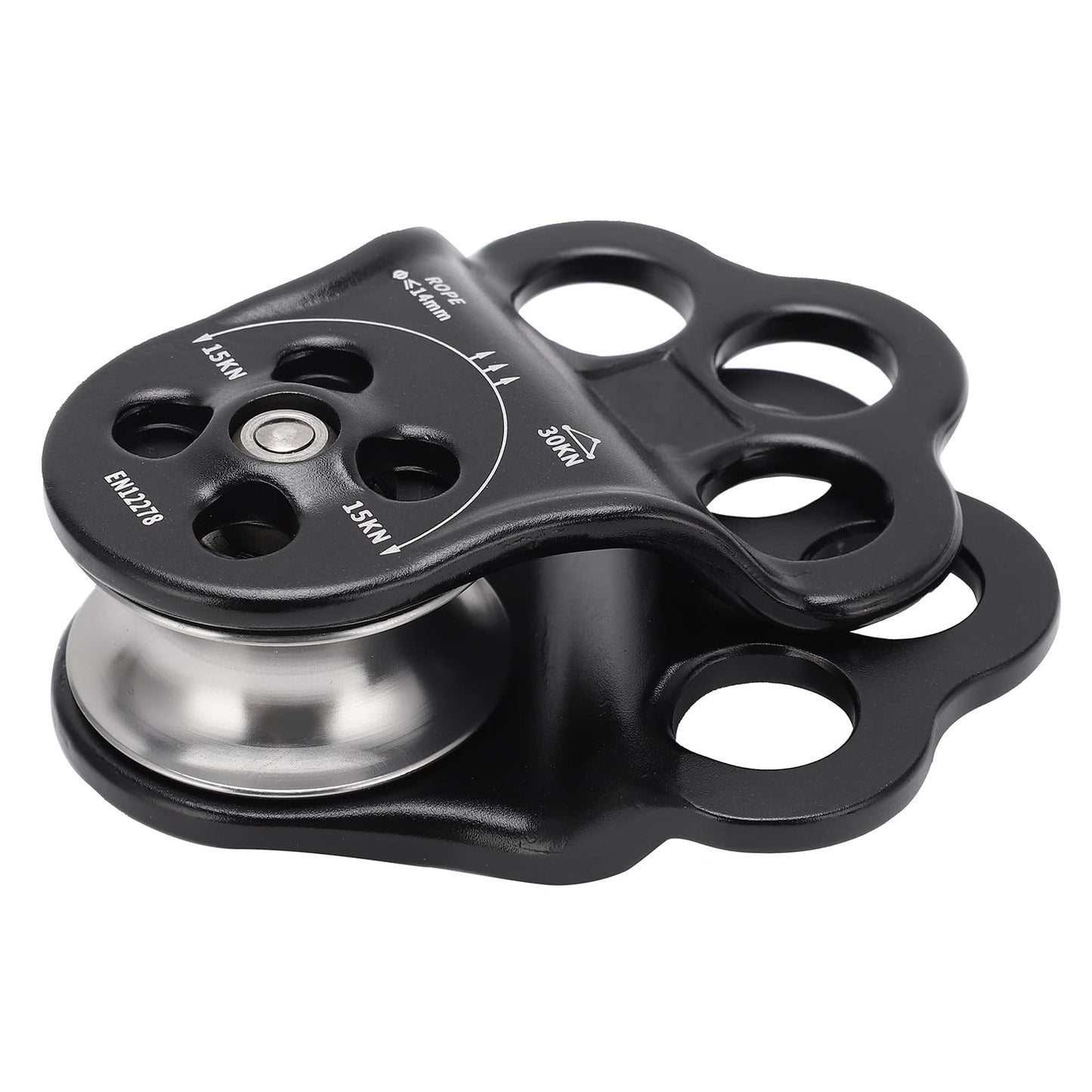 30KN Dual Bearing Hitch Climber Pulley, for Arborist Tree Climbing with 3 Holes Side Plate