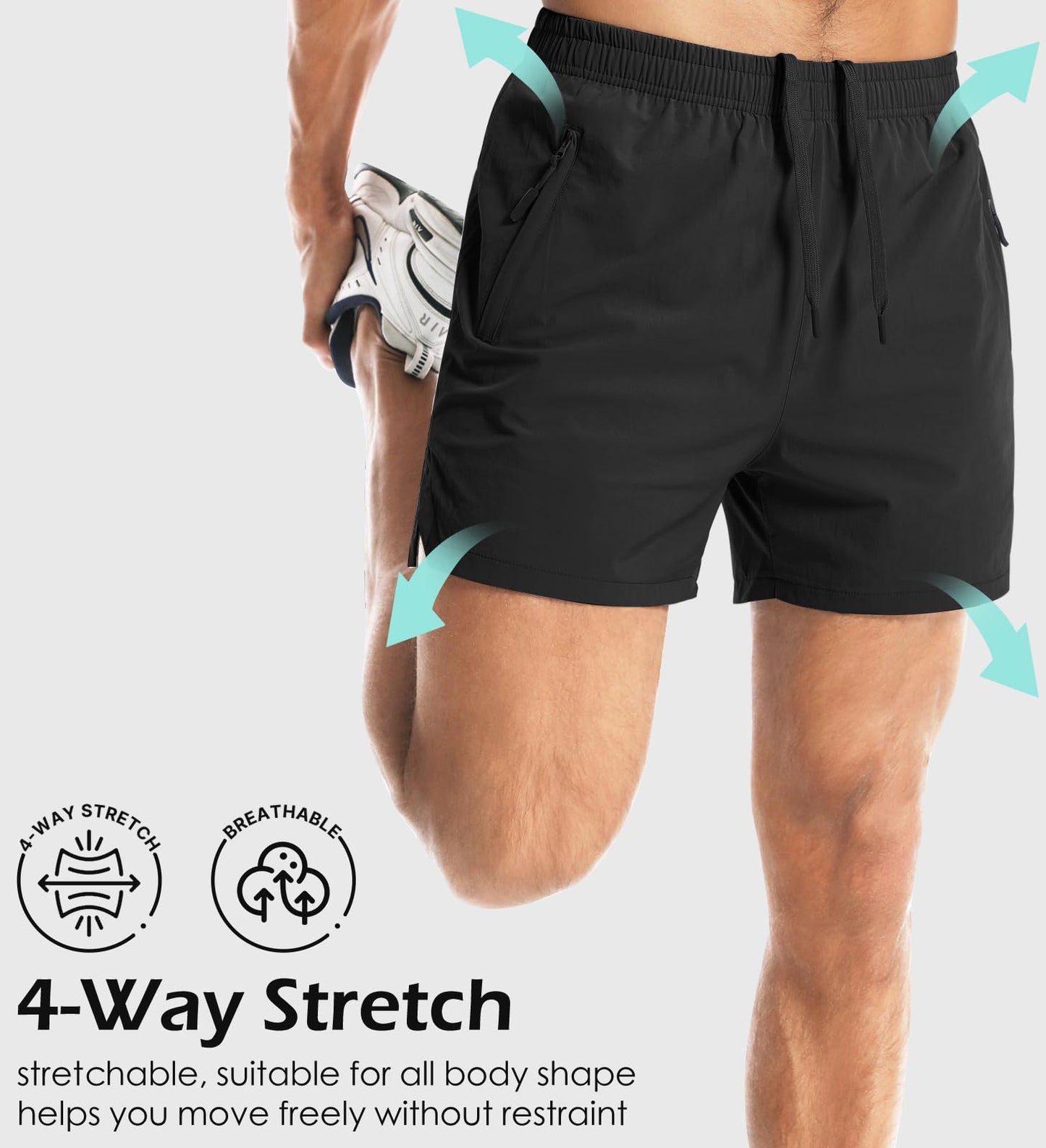 Aolesy Men's Gym Shorts 5 Inch Quick Dry Workout Running Shorts with Zipper Pockets Lightweight Sports Athletic Shorts for Men Black