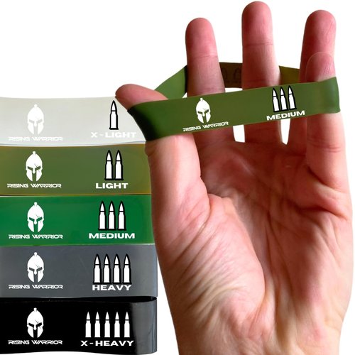 Rising Warrior Hand Resistance Bands - 5 Finger Grip Training for Strength Expansion | Ideal for Extensor, Forearm, Hand, and Finger Exercises | Perfect for Rehabilitation Hand Therapy (Military Color Pack)