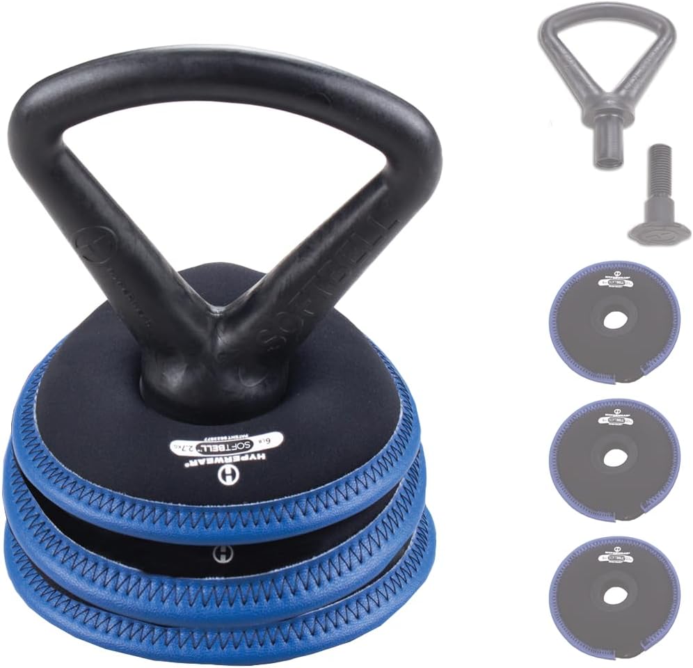 Hyperwear SoftBell Adjustable Kettlebell Set - Soft, Vinyl-Coated Weight Plates with Rubber Base - Versatile Home Gym Equipment - Compatible with SoftBell Barbell & Dumbbell