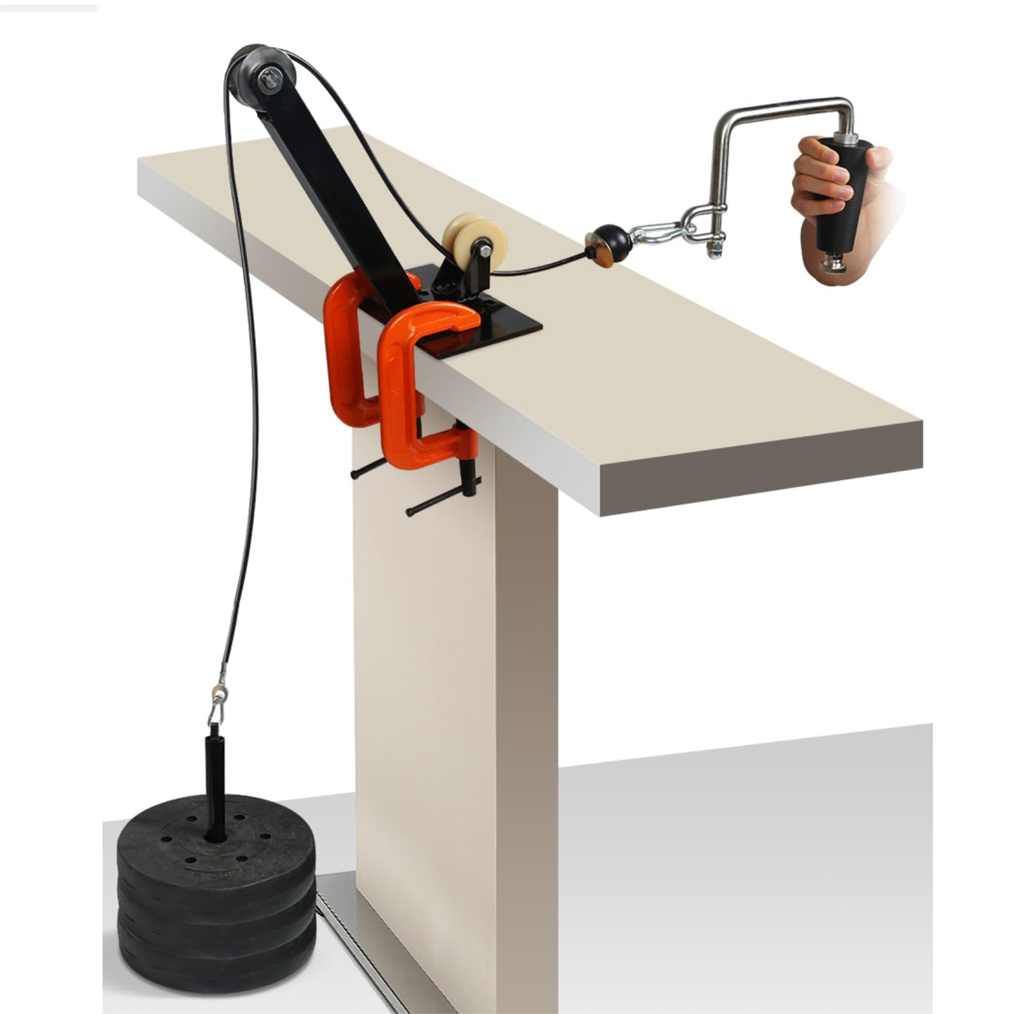 Generic Arm Wrestling Training Pulley System Professional Equipment Fitness Forearm, Wrist Exerciser Strength Develop Machine with Handle, Black Orange, JR-0085-GE