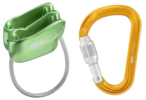PETZL Verso Belay Device with Attache Screw-Lock Carabiner - Compact, Lightweight Belay Device, for One or Two Rope Strands While Climbing or Rappelling - Green